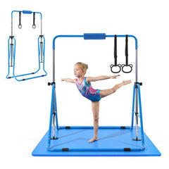 VEVOR Gymnastic Bars for Kids, 140 lbs Capacity Folding Training Kip Bar with Mat, Adjustable Height Gymnastic