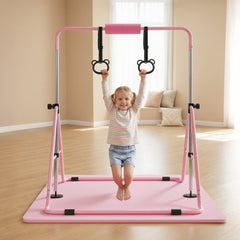 VEVOR Gymnastic Bars for Kids, 140 lbs Capacity Folding Training Kip Bar with Mat, Adjustable Height Gymnastic