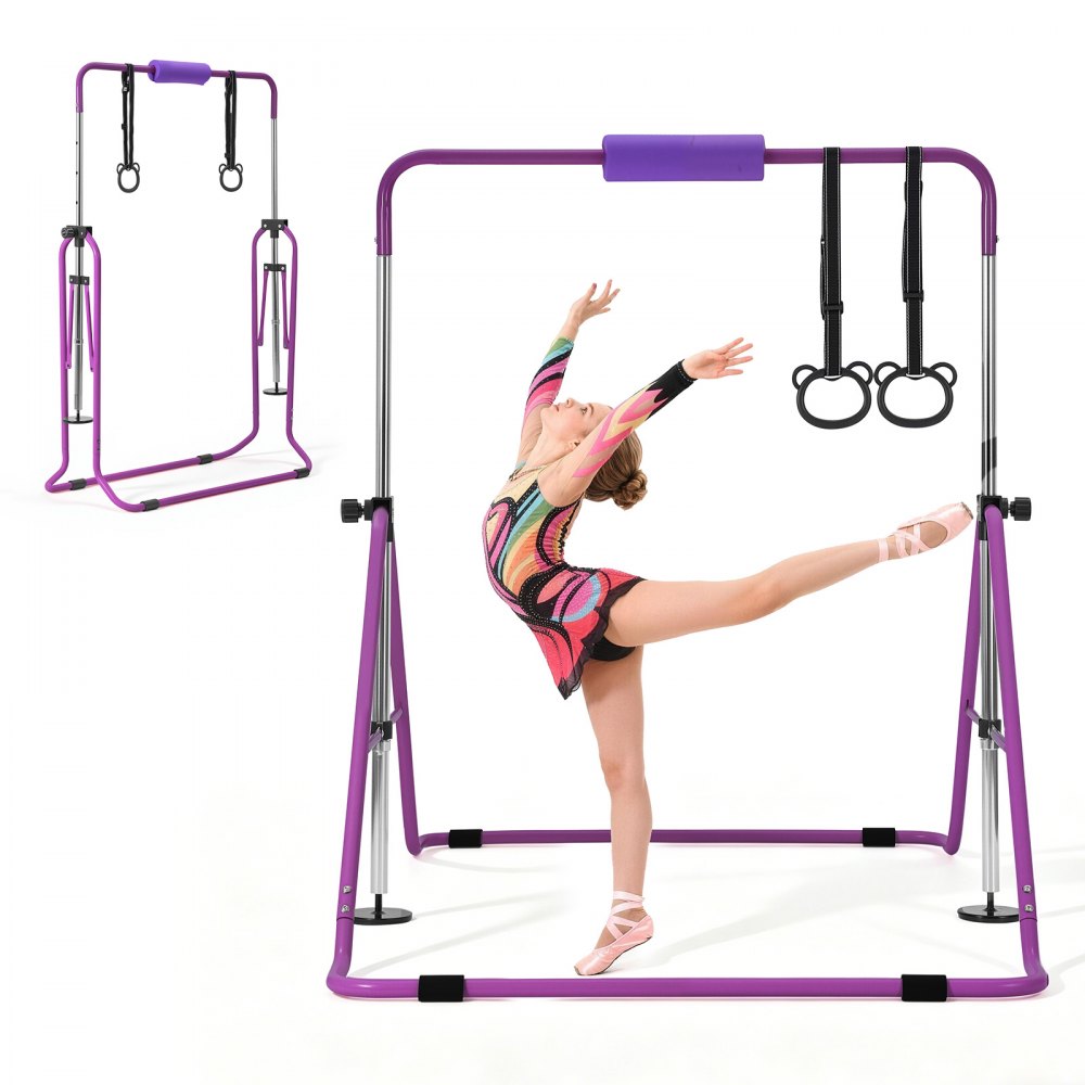 VEVOR Gymnastic Bars for Kids, 140 lbs Capacity Folding Training Kip Bar, Adjustable Height Gymnastic Horizontal Bar