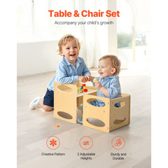 VEVOR Montessori Weaning Table and Chair Set, Wooden Toddler Table and Chair Set for Aged 1-5, Adjustable Height Kids