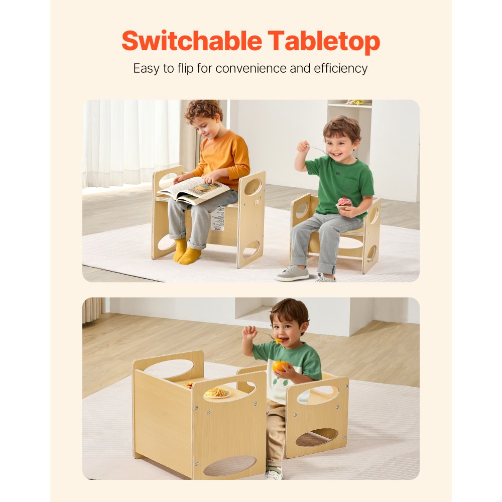 VEVOR Montessori Weaning Table and Chair Set, Wooden Toddler Table and Chair Set for Aged 1-5, Adjustable Height Kids