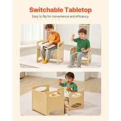 VEVOR Montessori Weaning Table and Chair Set, Wooden Toddler Table and Chair Set for Aged 1-5, Adjustable Height Kids