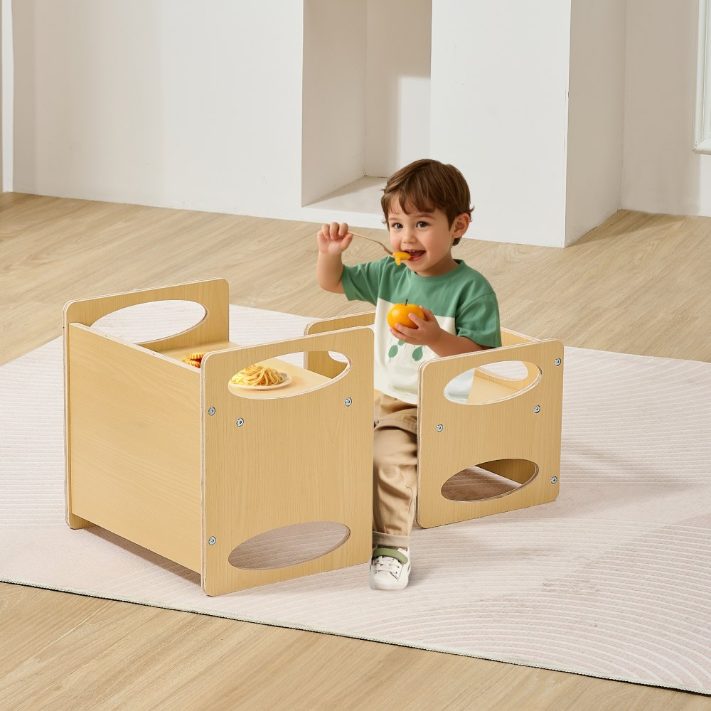 VEVOR Montessori Weaning Table and Chair Set, Wooden Toddler Table and Chair Set for Aged 1-5, Adjustable Height Kids