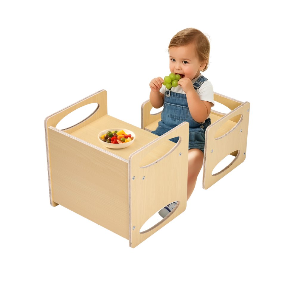 VEVOR Montessori Weaning Table and Chair Set, Wooden Toddler Table and Chair Set for Aged 1-5, Adjustable Height Kids