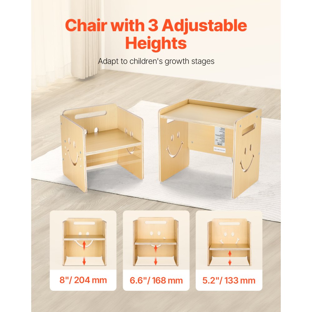 VEVOR Montessori Weaning Table and Chair Set, 3 In 1 Wooden Toddler Table and Chairs with Chalkboard, Adjustable Height