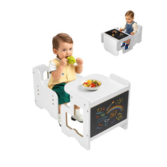 VEVOR Montessori Weaning Table and Chair Set, 3 In 1 Wooden Toddler Table and Chairs with Chalkboard, Adjustable Height