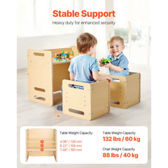VEVOR Montessori Weaning Table and Chair Set, Wooden Toddler Table and Chair Set with 2 Chairs, Adjustable Height