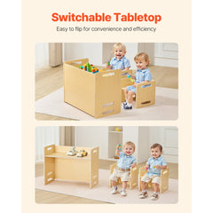 VEVOR Montessori Weaning Table and Chair Set, Wooden Toddler Table and Chair Set with 2 Chairs, Adjustable Height