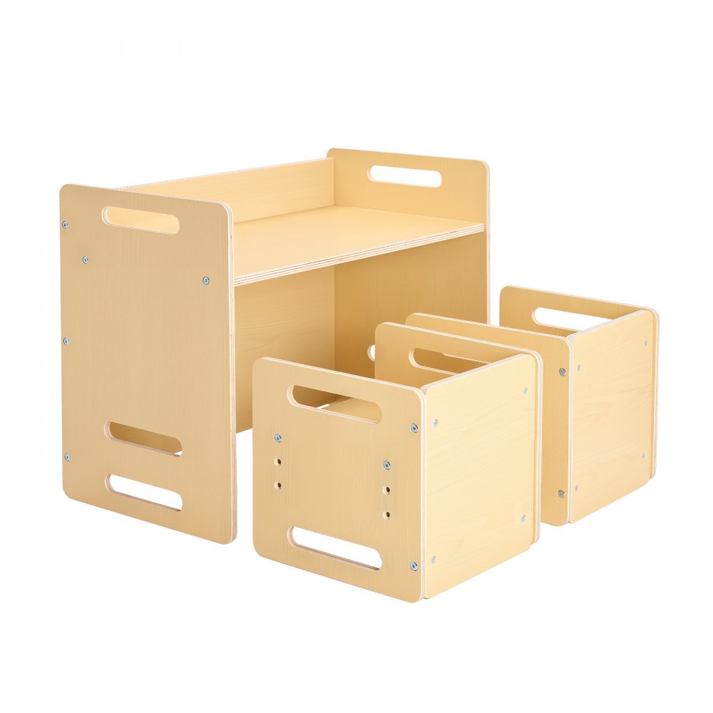 VEVOR Montessori Weaning Table and Chair Set, Wooden Toddler Table and Chair Set with 2 Chairs, Adjustable Height