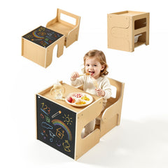 VEVOR Montessori Weaning Table and Chair Set, Wooden, Kids Table and Chair Set for Toddlers 1-5, Step Stool with