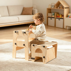 VEVOR Toddler Tower, Wooden, Adjustable Kitchen Step Stool for Kids 1-5, Montessori Weaning Table and Chair Set