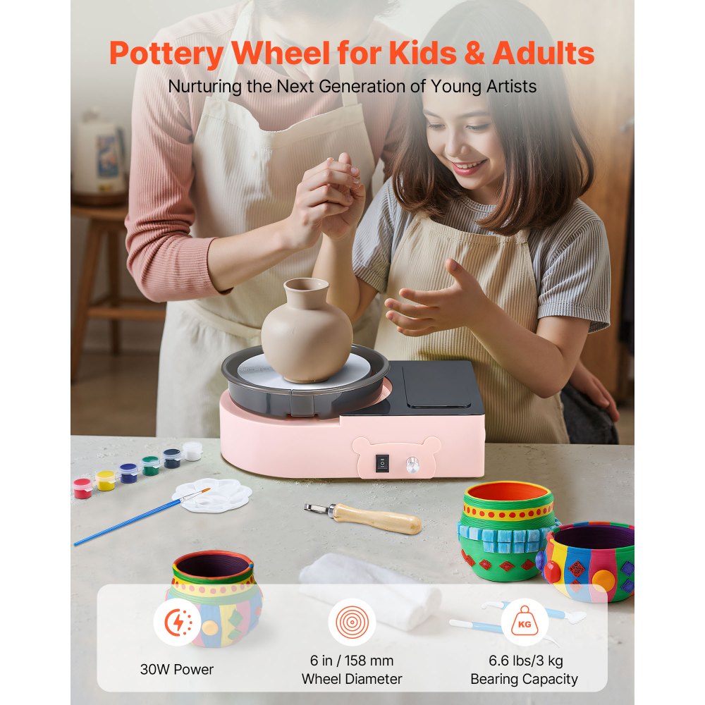 VEVOR Mini Pottery Wheel, 6 inch Turntable, Forward and Reverse Rotation, Adjustable Speed, Electric Clay Wheel for