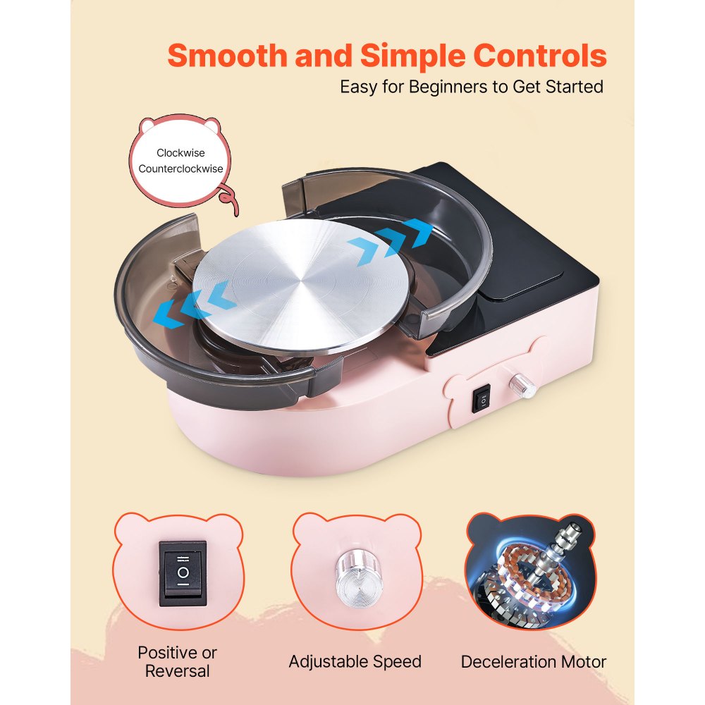 VEVOR Mini Pottery Wheel, 6 inch Turntable, Forward and Reverse Rotation, Adjustable Speed, Electric Clay Wheel for