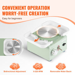 VEVOR Mini Pottery Wheel, 0-320RPM Adjustable Speed Detachable Basin Forming Machine, 2.56in/3.94in 2 Turntables