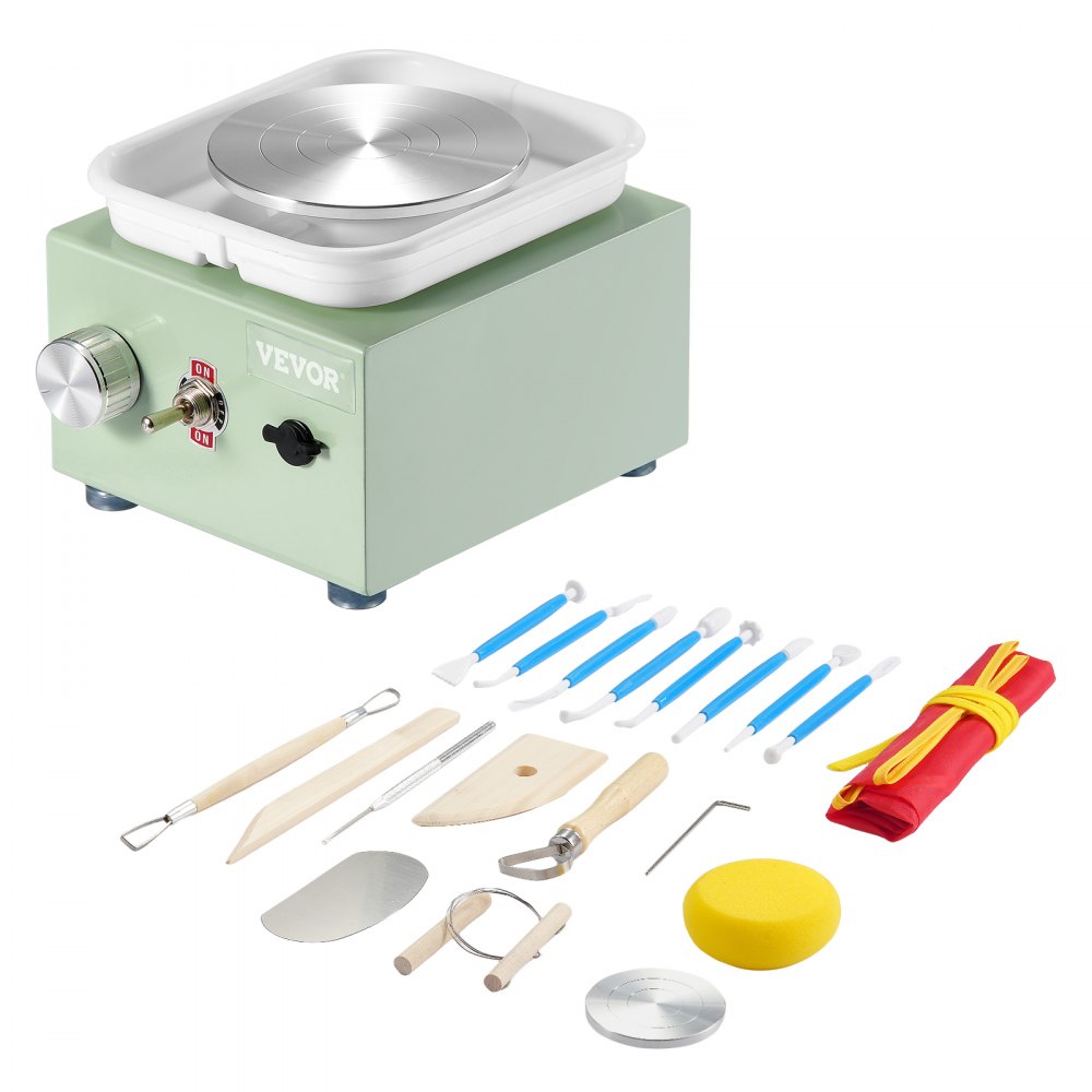 VEVOR Mini Pottery Wheel, 0-320RPM Adjustable Speed Detachable Basin Forming Machine, 2.56in/3.94in 2 Turntables