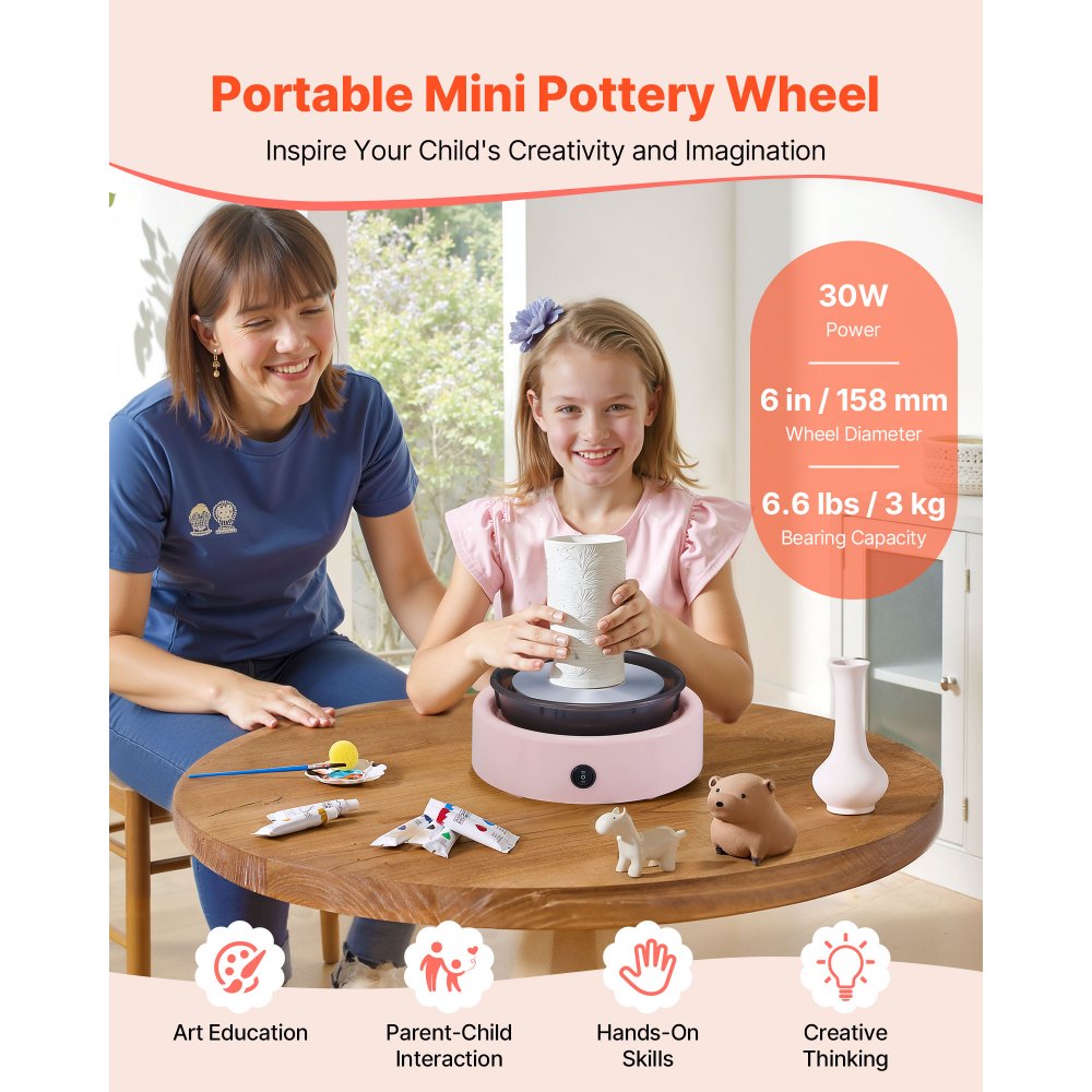 VEVOR Mini Pottery Wheel, 6 inch Turntable, Forward and Reverse Rotation, Adjustable Speed, Electric Clay Wheel for