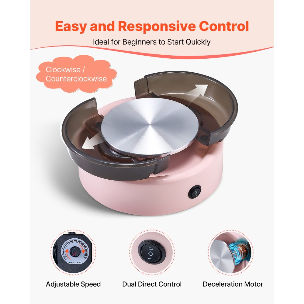 VEVOR Mini Pottery Wheel, 6 inch Turntable, Forward and Reverse Rotation, Adjustable Speed, Electric Clay Wheel for