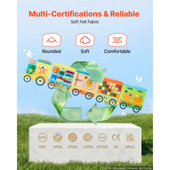 VEVOR Felt Wall Busy Board, 14-in-1 Train Foldable Montessori Activity Toys, Travel Daycare, Classroom, Playroom, Home