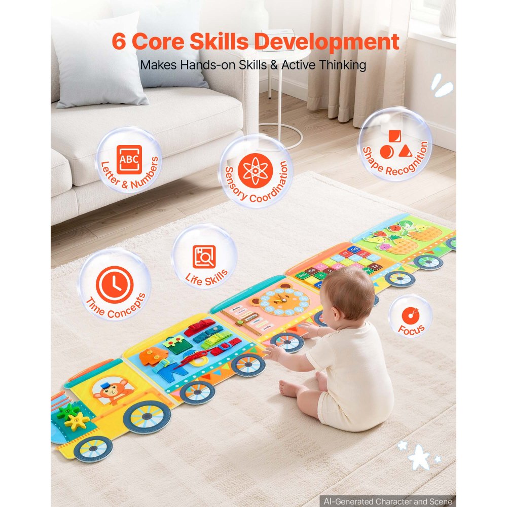 VEVOR Felt Wall Busy Board, 14-in-1 Train Foldable Montessori Activity Toys, Travel Daycare, Classroom, Playroom, Home