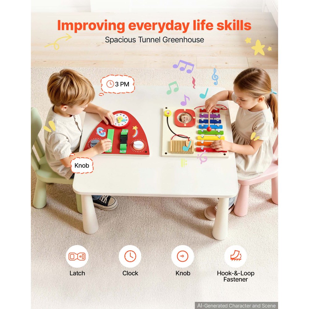 VEVOR Wall Busy Board, 13-in-1 Rocket Montessori Sensory Activity Panels, Learning Activity Center for Daycare