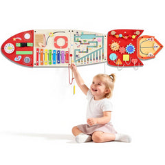 VEVOR Wall Busy Board, 13-in-1 Rocket Montessori Sensory Activity Panels, Learning Activity Center for Daycare