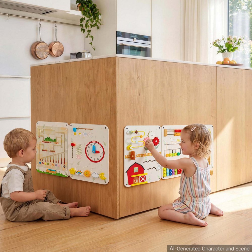 VEVOR Wall Busy Board, 16-in-1 5 Panels Montessori Sensory Activity Panels, Learning Activity Center for Daycare