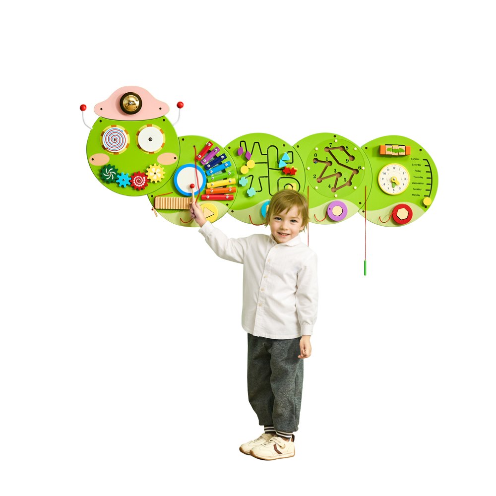 VEVOR Caterpillar Activity Wall Busy Board Panels, 12 Activities, Montessori Sensory Wall Toy for Kids 3-12 Years