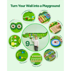 VEVOR Crocodile Activity Wall Busy Board, 9 Activities, Montessori Sensory Wall Panels Toy for Kids Ages 3-12