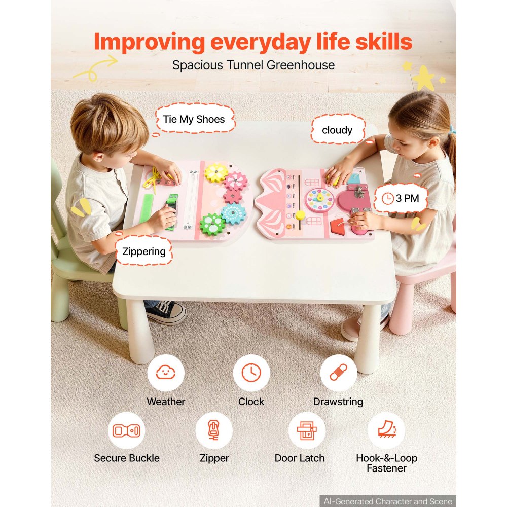 VEVOR Wall Busy Board, 14-in-1 Castle Montessori Sensory Activity Panels, Learning Activity Center for Daycare