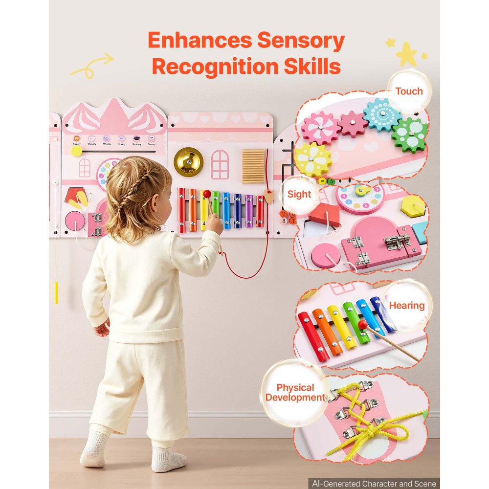 VEVOR Wall Busy Board, 14-in-1 Castle Montessori Sensory Activity Panels, Learning Activity Center for Daycare