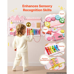 VEVOR Wall Busy Board, 14-in-1 Castle Montessori Sensory Activity Panels, Learning Activity Center for Daycare