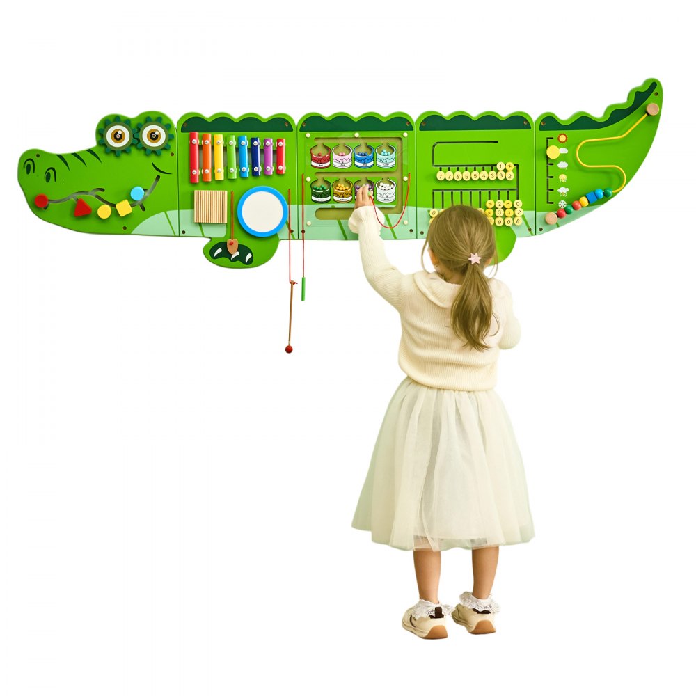 VEVOR Crocodile Activity Wall Busy Board Panels, 9 Activities, Montessori Sensory Wall Toy for Kids 3-12 Years