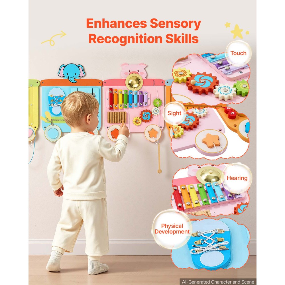 VEVOR Wall Busy Board, 18-in-1 Train Montessori Sensory Activity Panels, Learning Activity Center for Daycare