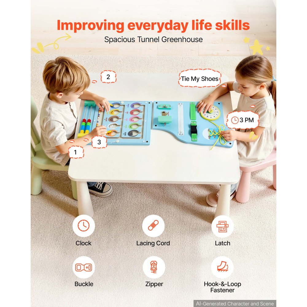 VEVOR Wall Busy Board, 14-in-1 Elephant Montessori Sensory Activity Panels, Learning Activity Center for Daycare