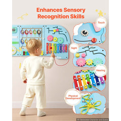 VEVOR Wall Busy Board, 14-in-1 Elephant Montessori Sensory Activity Panels, Learning Activity Center for Daycare