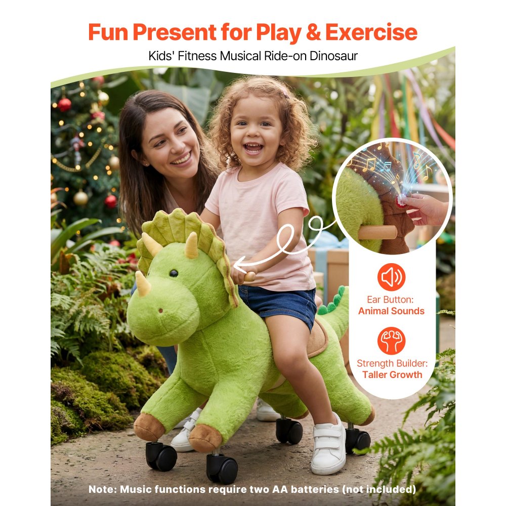 VEVOR Ride On Horse, Riding Dinosaur Toys for Kids, Features Lifelike Dinosaur Roars, No Battery Required, 360-Degree