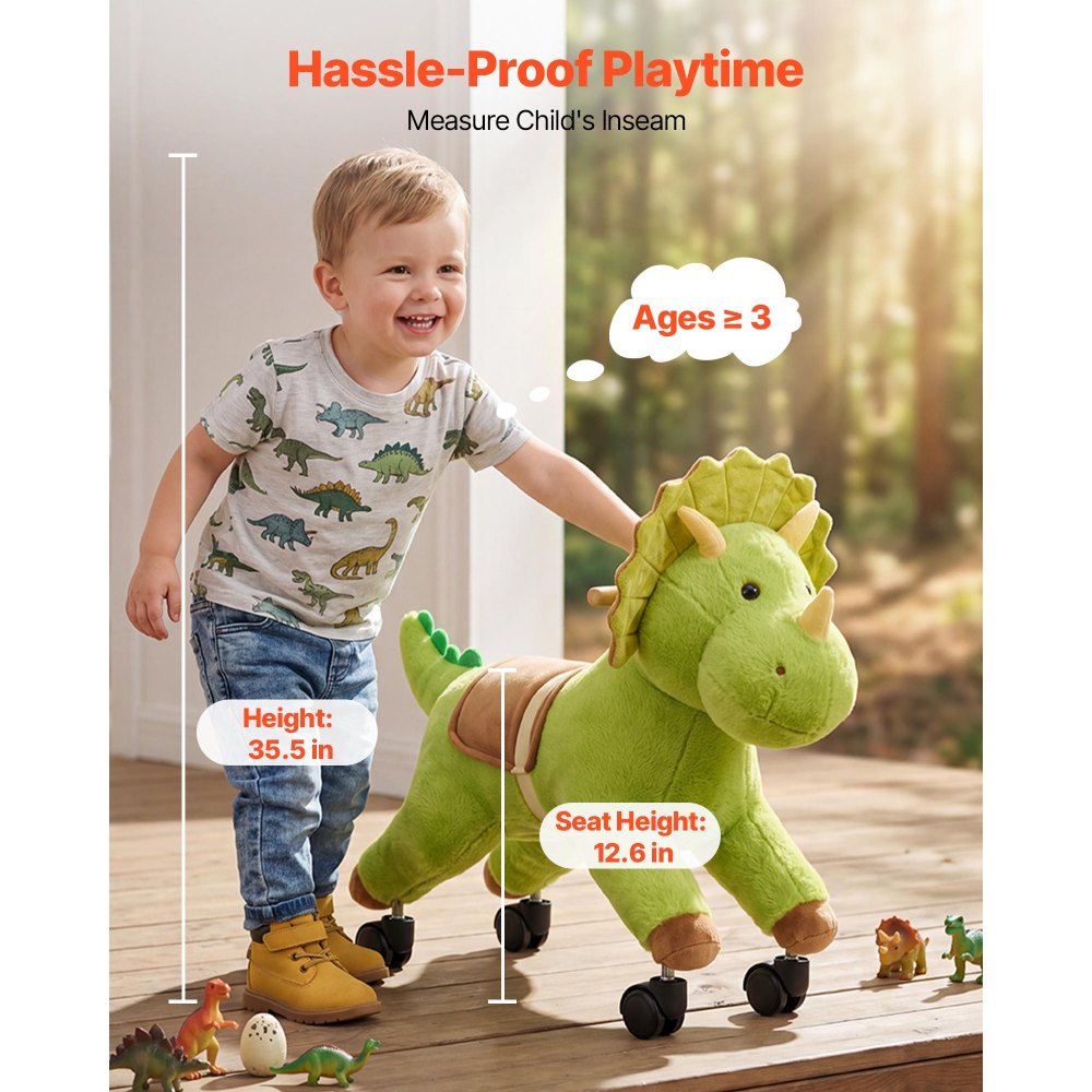 VEVOR Ride On Horse, Riding Dinosaur Toys for Kids, Features Lifelike Dinosaur Roars, No Battery Required, 360-Degree