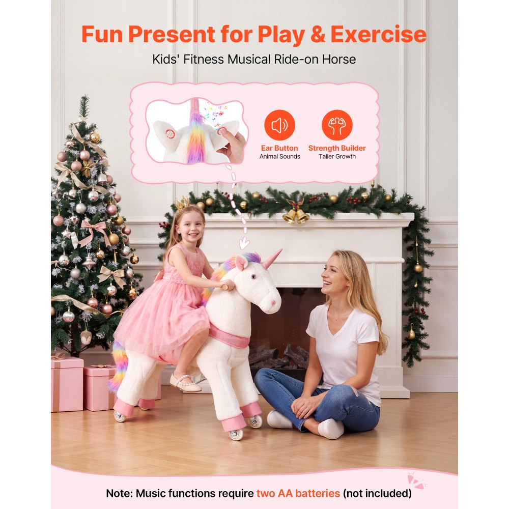 VEVOR Ride On Horse, Riding Unicorn Toys for Kids, No Battery Required, Smooth Wheels with Anti-Roll Stop Ring