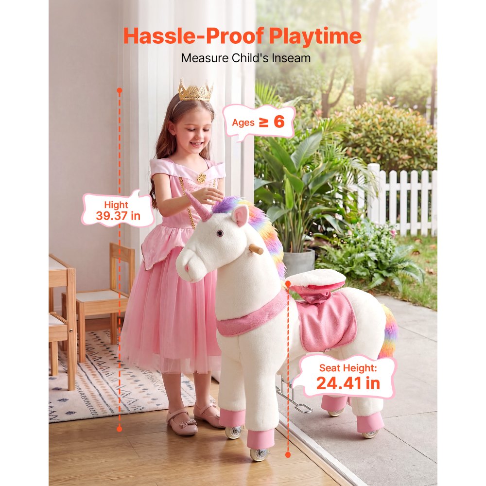 VEVOR Ride On Horse, Riding Unicorn Toys for Kids, No Battery Required, Smooth Wheels with Anti-Roll Stop Ring