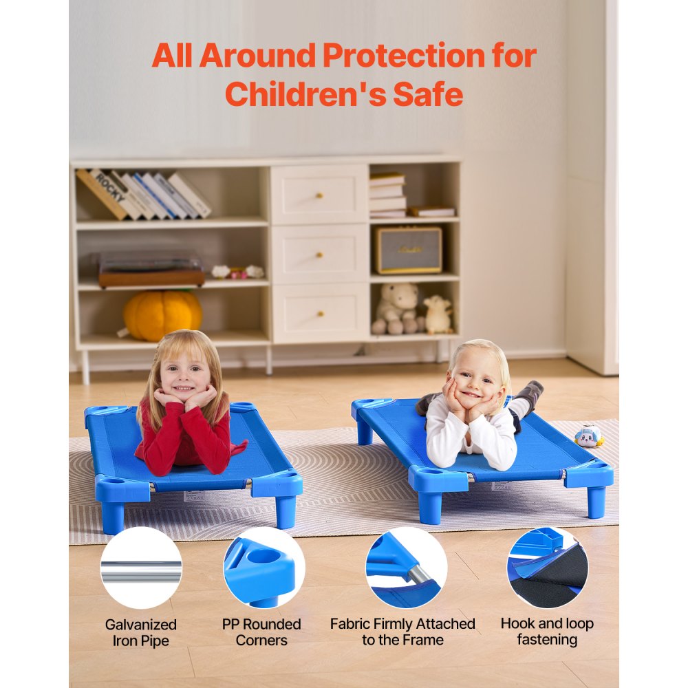 VEVOR Stackable Kiddie Cot, Pack of 4, Portable Toddler Nap Cots, Standard Size 52" L x 23" W Daycare Cots for Kids