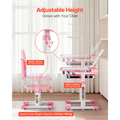 VEVOR Kids Study Chair and Desk Set, Study Desk and Chair for Kids with Table Lamp, Adjustable Height & 0-40° Tilted