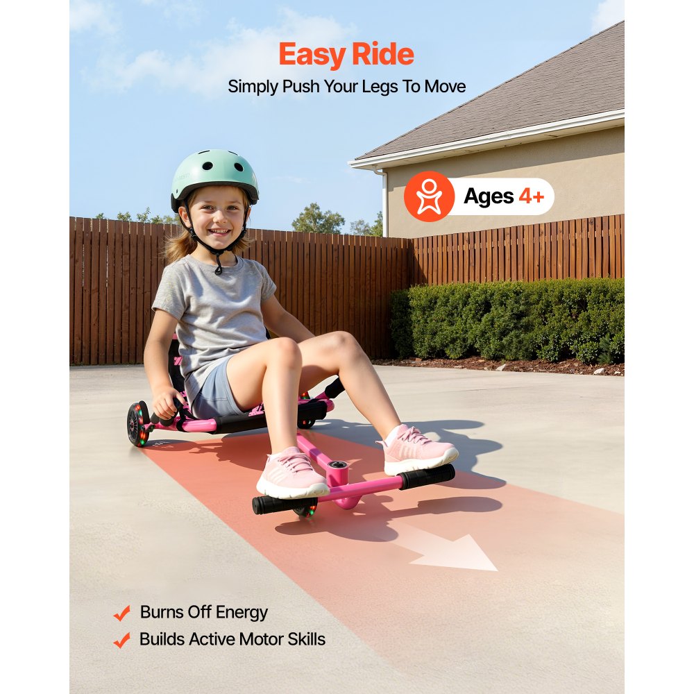 VEVOR Ride on Scooter 150 lbs Swing Side-to-Side for Amazing Riding Pink, for Ages 4+, Powered by Zig-Zag Motion, Ride