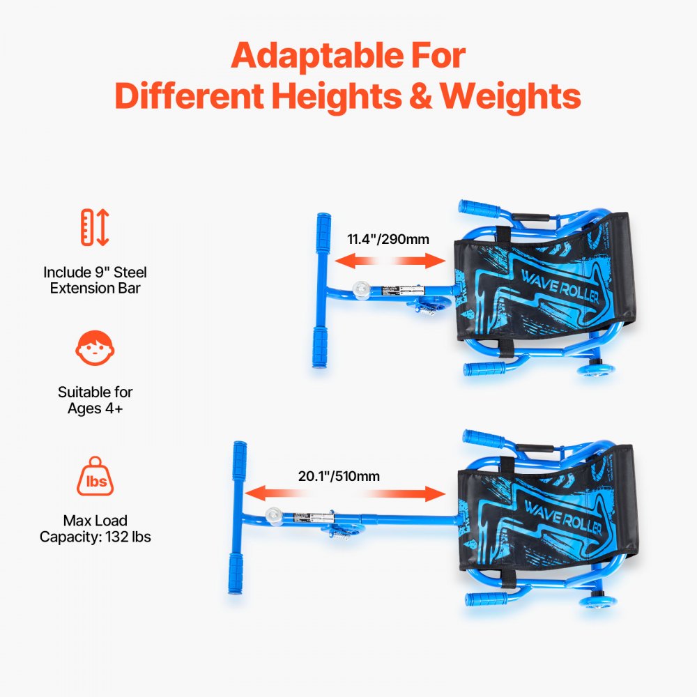 VEVOR Ride on Scooter 132 lbs Swing Side-to-Side for Amazing Riding Blue, for Ages 4+, Powered by Zig-Zag Motion, Ride