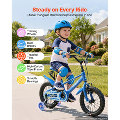 VEVOR Kids Bike, 14 Inch Children Bicycle, Training Wheels BMX Style Blue, for Boys Girls Ages 3-5, Adjustable Seat &