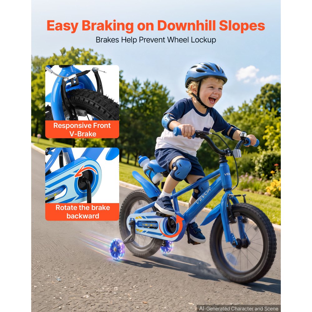 VEVOR Kids Bike, 14 Inch Children Bicycle, Training Wheels BMX Style Blue, for Boys Girls Ages 3-5, Adjustable Seat &