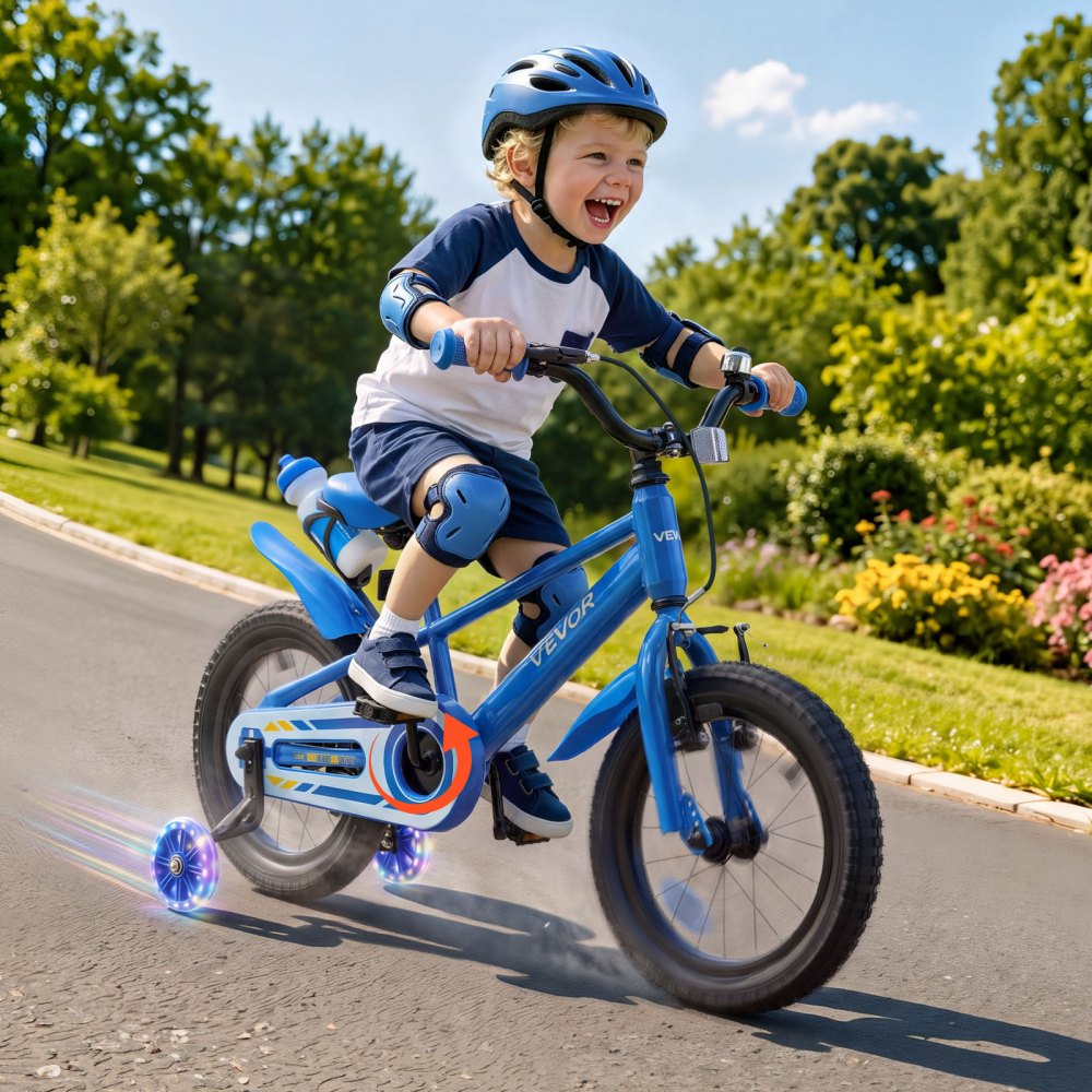 VEVOR Kids Bike, 14 Inch Children Bicycle, Training Wheels BMX Style Blue, for Boys Girls Ages 3-5, Adjustable Seat &