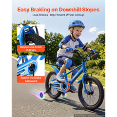 VEVOR Kids Bike, 16 Inch Children Bicycle, Training Wheels BMX Style Blue, for Boys Girls Ages 4-7, Adjustable Seat &