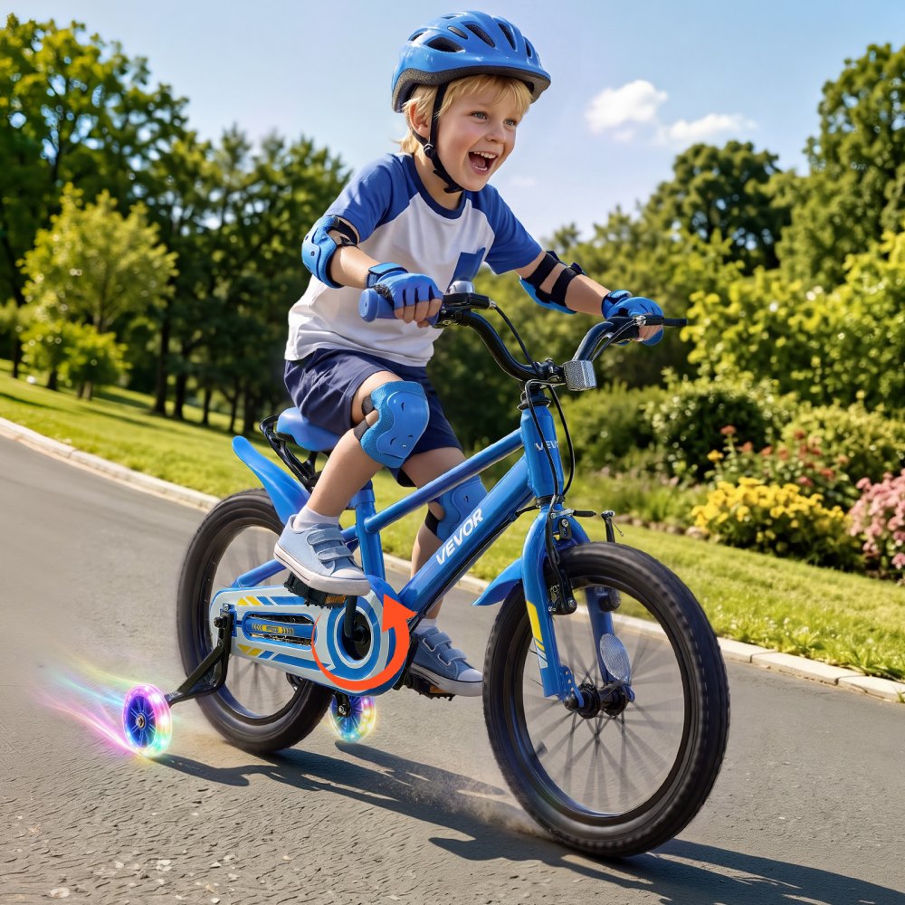 VEVOR Kids Bike, 16 Inch Children Bicycle, Training Wheels BMX Style Blue, for Boys Girls Ages 4-7, Adjustable Seat &