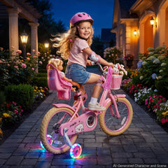 VEVOR Kids Bike, 16 Inch Children Bicycle, Training Wheels Princess Pink, for Girls Ages 4-7, Adjustable Seat, Front
