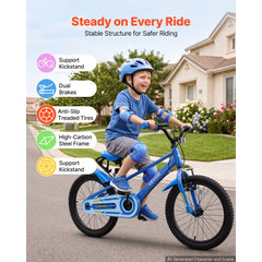 VEVOR Kids Bike, 18 in Children Bicycle, with Kickstand BMX Style Blue, for Boys Girls Ages 5-8, Adjustable Seat &